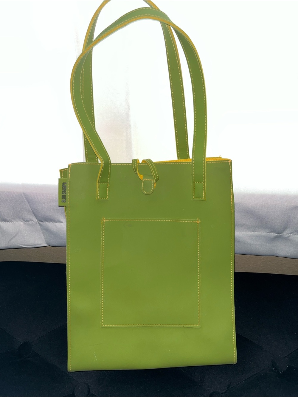 Alan Stuart Lime Green Tote with Contrast Stitching
